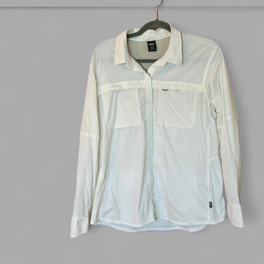 REI Women's White Button-Down Long Sleeve Shirt